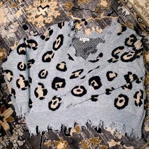 SOLD Distressed cheetah cropped sweater